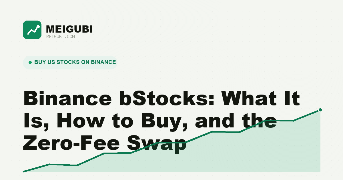 bStocks tokens linked to real US shares by a two-way arrow, labeled 1:1 zero-fee swap