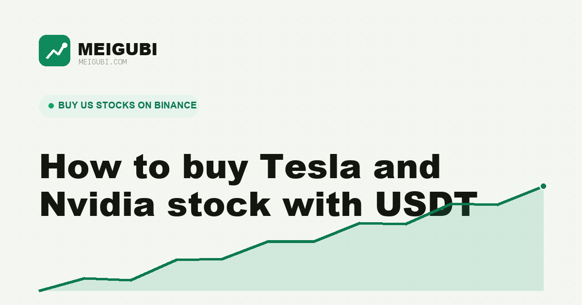 A USDT stablecoin arrow pointing at Tesla and Nvidia stock icons, showing how to buy these two US stocks with USDT